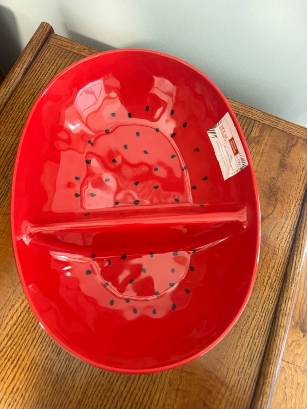 “HOUSE & GARDEN”  RED/GREEN DIVIDED MELAMINE WATERMELON SERVING BOWL